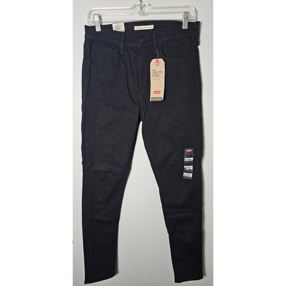 Levis 720 High Rise Super Skinny Jeans Black Sz 10 Short W30L28 Hyperstretch NWT